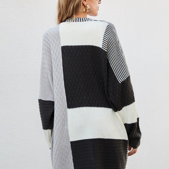 Oversized loose color block striped open cardigan - Picture 6 of 7